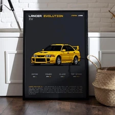 MITSUBISHI Lancer EVO IV 1996 JDM Pixel Art Rally Car Print Specs