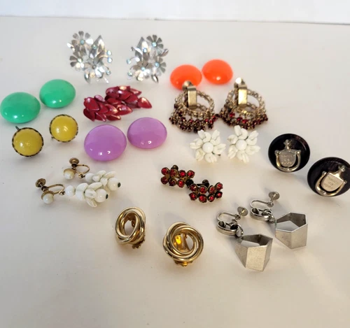 Vintage Lot Of 13 Clip-on & Screw Back Earrings