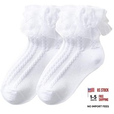 1 Pack Little Girls Cotton Lace Socks,Lace Ruffle Frilly 4-6 Years White
