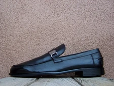 FERRAGAMO Mens Casual Dress Shoes Black Leather Italian Buckle Loafer Size 9.5D