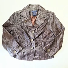 Boston Proper Womens Genuine Leather Button Down Biker Jacket Dark Brown Size 6