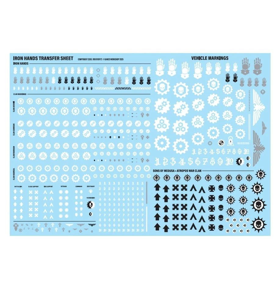 GAMES WORKSHOP Space Marine Primaris Iron Hands Transfer Sheet Transfers Decals New