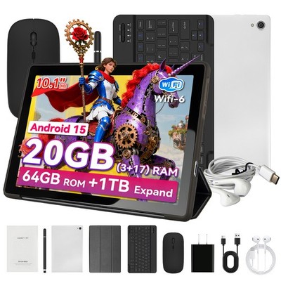 Dual Camera 10.1 inch Android 15 Tablet 20(3+17)GB RAM 64GB ROM WIFI 6 BT 5.0