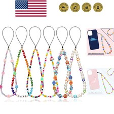 6PCS Beaded Phone Charms Strap Fruit Star Faux Pearl Rainbow Beads Phone Chai...