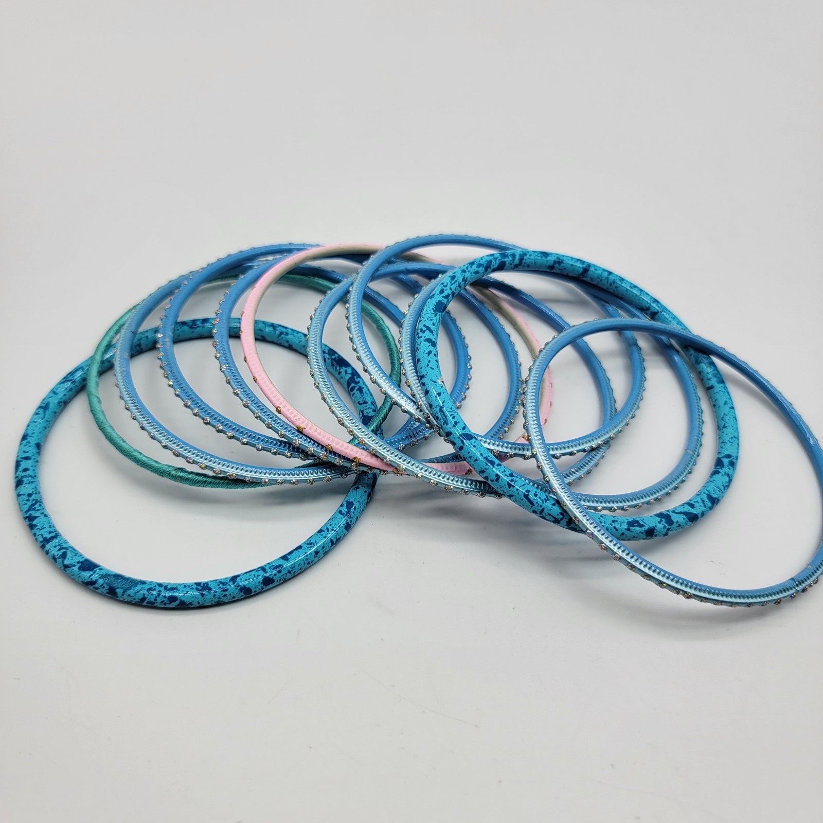 11pc Metal Stackable Bangle Bracelet Blue Pink - image 1