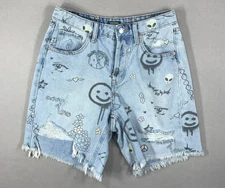 Wild Fable Jean Shorts Women's 6 Blue Denim High Rise Bermuda Distressed Cut Off