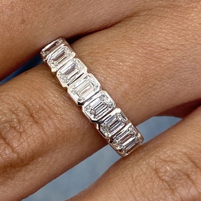 Damen-Ehering 2 kt Smaragdschliff Lab Created Diamant 14 kt Weißgold vergoldet