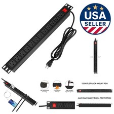 Compact 19" Rack-Mount PDU Power Strip with 160 Joules Surge Protection - Black