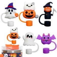 5PCS Halloween Straw Cover Cap for Stanley Cup, Silicone Straw Topper for Sta...