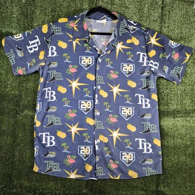 Tampa Bay Rays MLB All Over Print Button Up Shirt Men s XL Tropical Flamingo