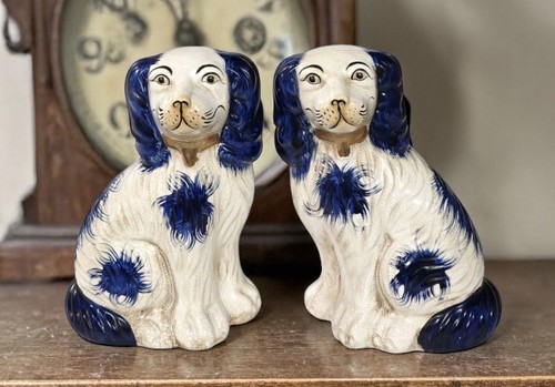 Large 8" Staffordshire Dog Pair King Charles Spaniels