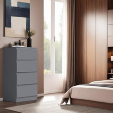 Image of Dark Grey 4 Drawer Chest Of Drawers Bedside Matt Bedroom Storage Furniture