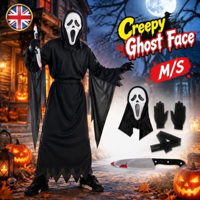 Kids Scream Ghost Face Cosplay Halloween Costume Death Fancy Dress Mask Blood