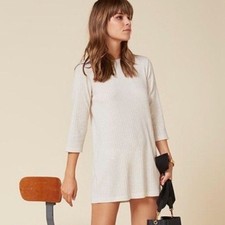 Reformation Rib Knit A-Line Shift Boho Retro Dress Cream Size Small