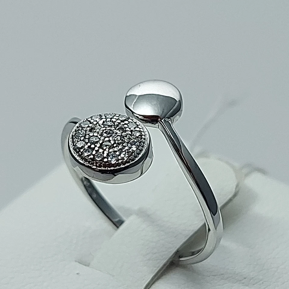 Anello argento  925 donna aperto rodiato bianco contrarie pavé zirconi brillanti - Immagine 2 di 4