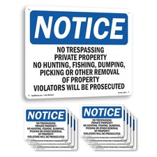 No Trespassing Private Property No Hunting OSHA Notice Sign, Decal 5 or 10 Pack