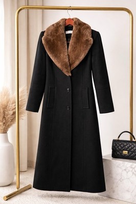 Isaac Mizrahi Vintage Merino Wool Coat Fur Collar USA Union Black