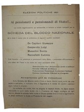 BLOCCO NAZIONALE - BENITO MUSSOLINI - ELEZIONI  1921 NAZIONALISMO FASCISMO