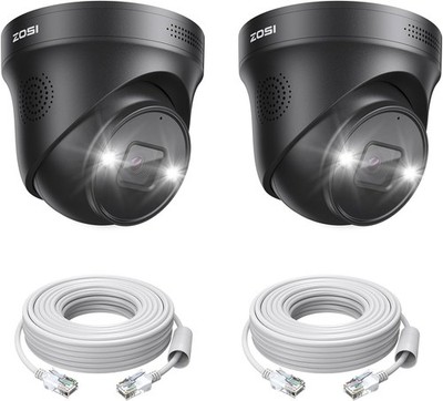 ZOSI 2PK 4K PoE Security IP Camera Add-on Weatherproof Smart Sound&Light Alarm