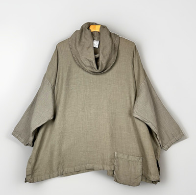 La. FIXSUN Cowl Neck Box Boho Oversized Linen Tunic Top Pocket Lagenlook Green L
