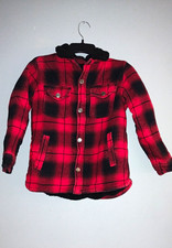GAP Kids Boys Red/Black Plaid Flannel Lined Snap Shirt Jacket w/ Pockets M 8-9