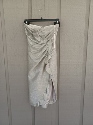 Jonathan Simkhai Ruffle Plisse Lame Cocktail Dress Size 2 Metallic Strapless