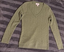 Loft Cable Knit Lightweight V Neck Sweater Women s M Petite Green V Neck
