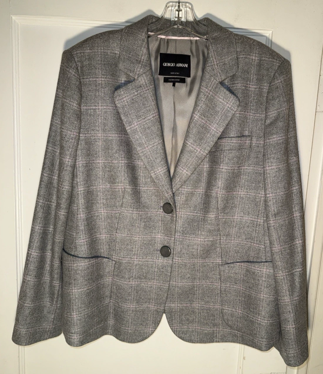 Giorgio Armani — Giorgio Armani Black Label Cashmere Blazer Jacket Gray Plaid Size  IT52 US 16
