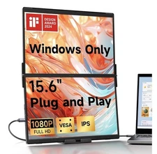 Dual Flip Portable Monitor 15.6" Portable Dual Stacked Monitor, 1080P FHD IPS