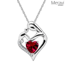 🔥Pure 925 Sterling Silver Necklace Mother Child Pendant Red Heart Cz Rope Chain
