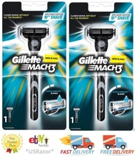 2 Gillette Mach3 RAZOR Handle+Refill Cartridges Shaver Fit Turbo M3 power Blades