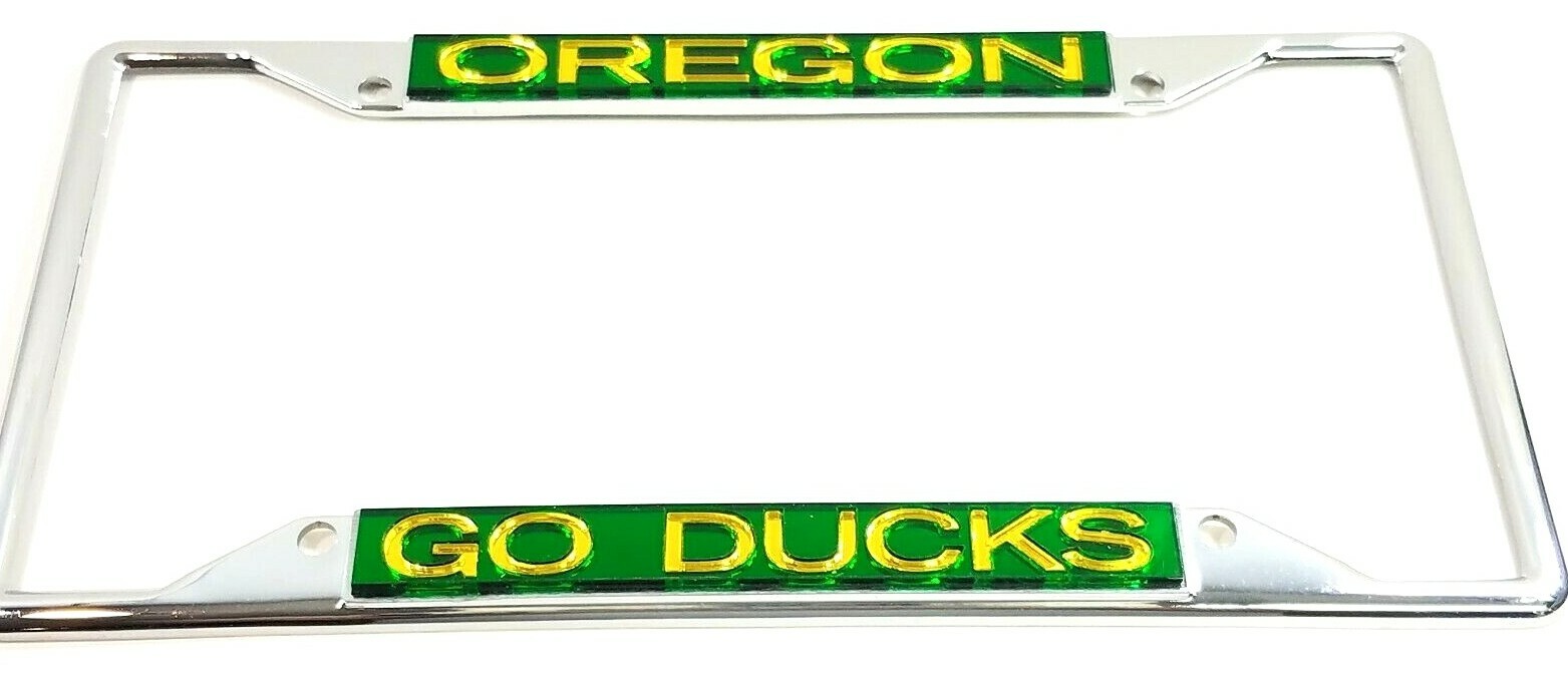 Oregon Ducks Silver Laser Chrome License Plate Frame Low Cut for Tags