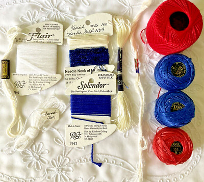 Needlepoint Embroidery Thread Collection Red White  Blue Perle Krenik Splendor