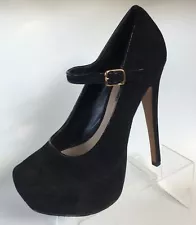 H by HALSTON Black Suede Mary Jane High Heel Platform Pumps (Size 7 M)