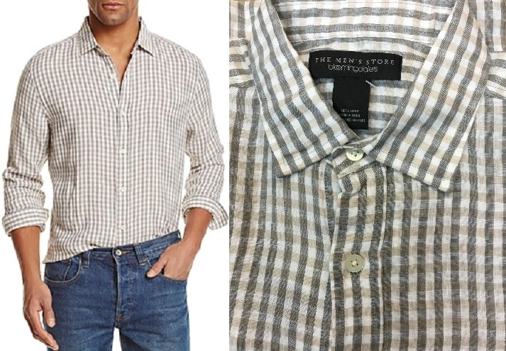 $98 The Men's Store Linen Check Regular Fit Button-Down Shirt, Sedona Combo, XL