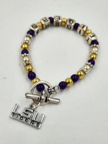 LSU Tigers Stretch Bracelet, NCAA, Jewelry, Women's Gift - Picture 2 of 4