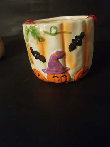 Vintage Royal Norfolk Halloween Ghost Pumpkin Planter Candy Dish Cup Boo Bat - Picture 5 of 12
