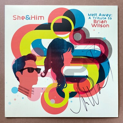 She & Him Signed Melt Away: A Tribute to Brian Wilson Vinyl Record