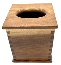 Vintage Solid Wood Square Dovetail Tissue Box Cover - BEAUTIFUL!