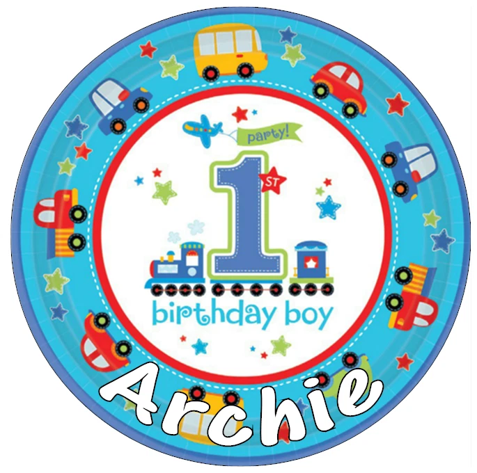 Happy 1st Geburtstags Junge Personalisiert Tortenaufsatz Essbar 19.1cm Waffel - Bild 1 von 1