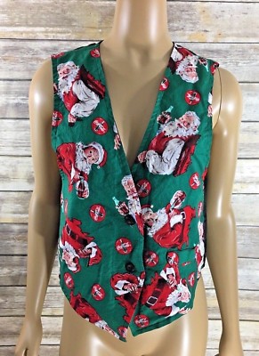 Coca Cola Santa Women's Vest Green Christmas Holiday *see measurements