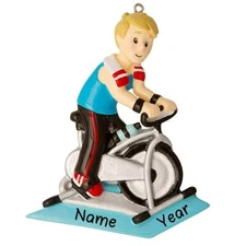 Personalized " Spinning Class Man " Christmas Hanging Tree Ornament HOLIDAY