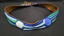Vintage Beaded Leather Belt Sash, 33"