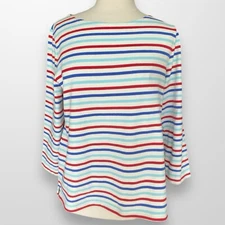 Talbots XLP Cotton Top Shirt Tunic Red White Blue Stripe 3/4 Sleeve Casual