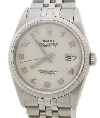Mens Rolex Datejust 16234 Stainless Steel & 18K White Gold Watch Jubilee Dial