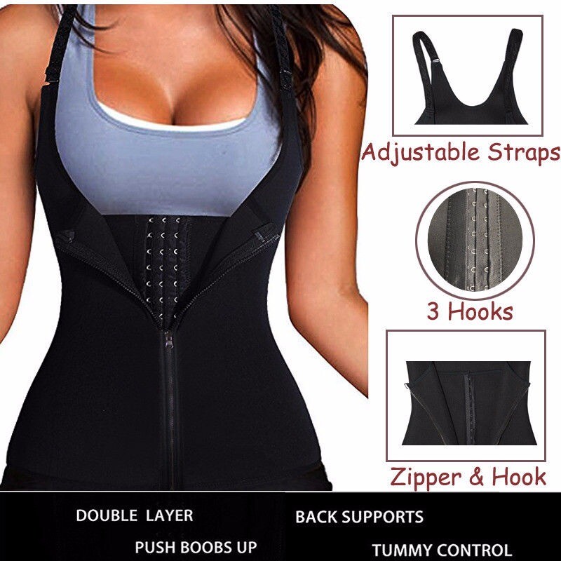 UK Sweat Sauna Vest Body Shaper Women Slim Corsets Neoprene Zipper Waist  Trainer