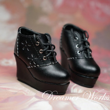 1/4MSD 1/3SD BJD Shoes Doll Flower Hollow-carved Black Wedges Lace-up High Heels