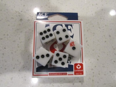 Game Dice Set of 5 16mm WHITE NEW Gaming Dice Ace + FREE Las Vegas Poker Chip