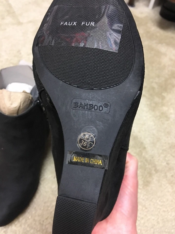 Womens Bamboo Black Faux Fur Suede Wedge Bootie New Size 6.5 - Image 3 of 4