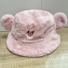 Tokyo Disney Resort Mickey Mouse Pink Fluffy Bucket Hat Ears 58cm Disneyland